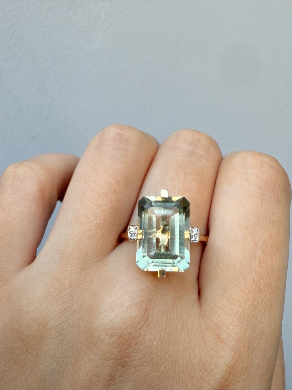 Aquamarine Emerald-Cut Ring with Diamond Accents - Light Blue - Picture 5 of 14